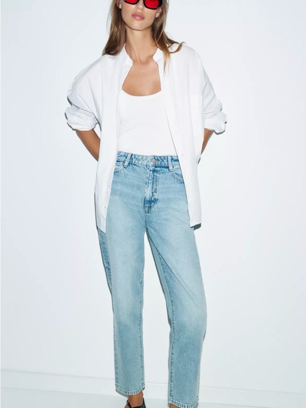 Zara Light Blue Straight Leg High-Rise Jeans